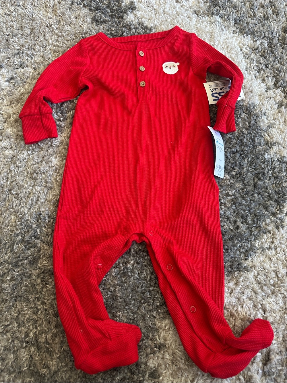 Red Baby One-Piece Footed Romper with santa Patch